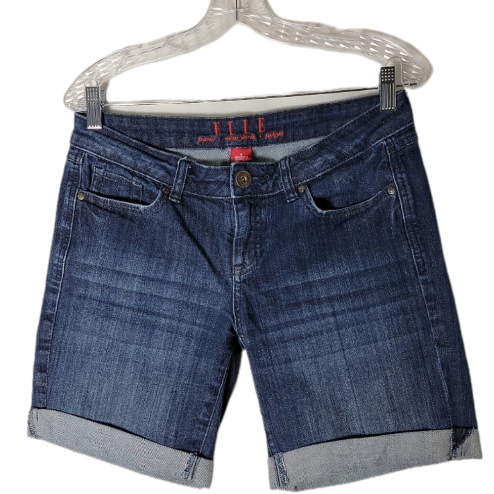 ELLE low rise cuffed keg jean shorts stretch blue denim women's size 6